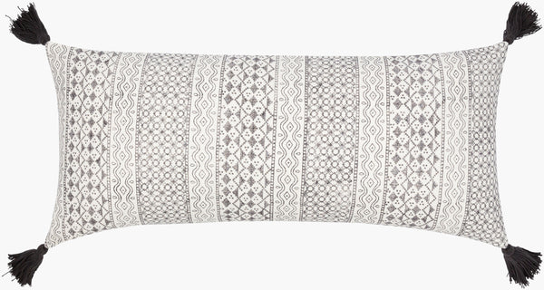 Surya Janya 14"L X 32"W Global Inspired Lumbar Pillow - Elegant Cotton Decor For Eclectic Home Charm Black Cotton,Cotton Jny001-1432p