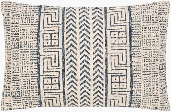Surya Janya 14"L X 32"W Global Inspired Lumbar Pillow - Elegant Cotton Decor For Eclectic Home Charm Dark Blue Cotton,Cotton Jny011-1422p