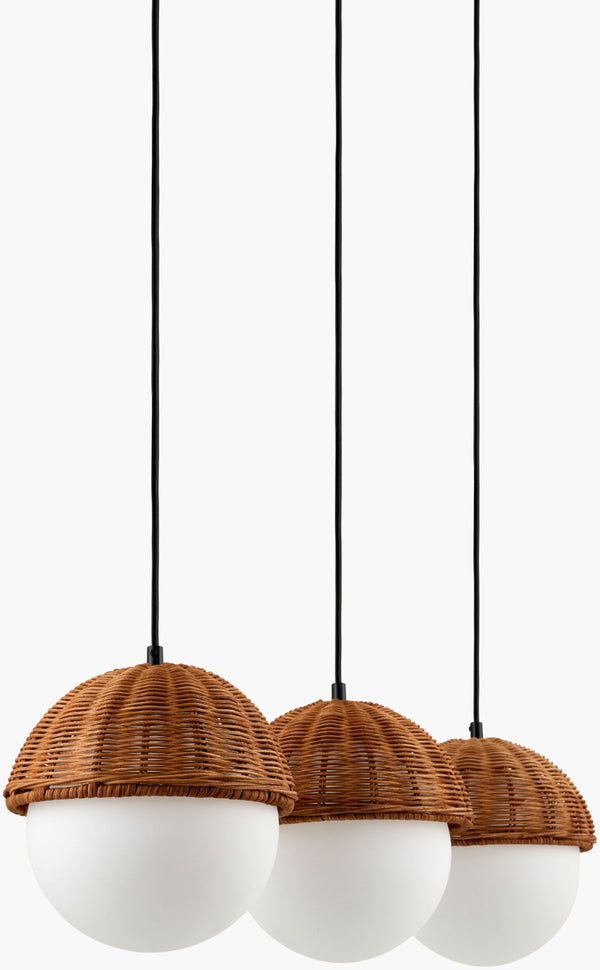 Surya Janze Art Deco Rattan Glass Chandelier with Iron Frame for Dining and Entryway JNZ-002