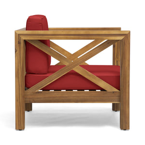 English Elm Brava Outdoor Acacia Wood Club Chair with Slatted Cross-back Mid-century Patio Design 65545.00RED