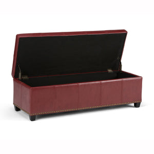 English Elm Kingsley Large Storage Ottoman with Nailhead Trim and Child-Safe Hinge – Faux Leather Bench Seat Red B136P158179