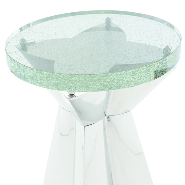 Bernhardt Bernhardt Sculptural Anika Round Chairside Table With Bubble Glass Top & Polished Stainless Base, 23.5" 372101