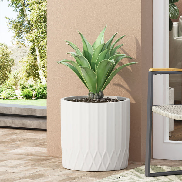 English Elm Mgo Handcrafted Stone Finish Pleated Outdoor Planter Sculptural Patio Garden Accent 73349.00