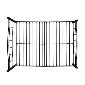 English Elm Queen Iron Platform Bed Camelback Headboard Geometric Finial Posts Victorian Loft Style Black 63298.00FBLK-Q