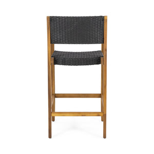 English Elm Christopher Knight Home® - GENESEE Acacia Wood Outdoor Bar Stools Set of 2 — Teak Finish Faux Rattan Seats, Handcrafted Elegance 68991.00PEBLK