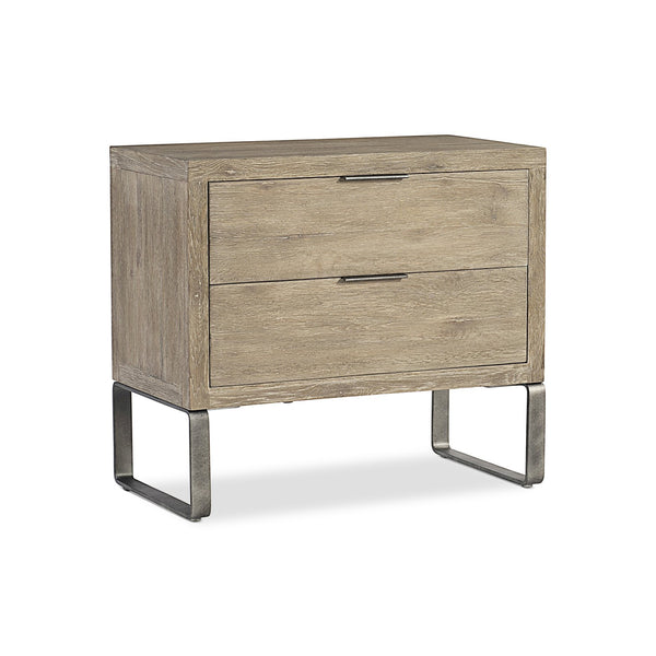 Bernhardt Bernhardt Tribeca Nightstand Aurum Oak With Textured Steel Sled Base, Soft-Close Drawers & Usb Charging 333229