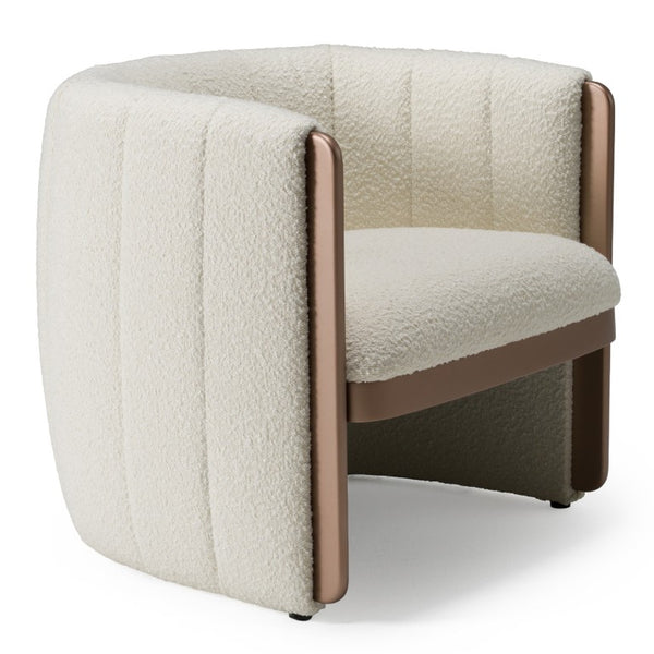 VIG Furniture Joselyn Cream Bouclé Accent Chair With Curved Paneled Back, Copper-Brown Legs, Cozy Modern Seat VGOD-ZW-22051-CH