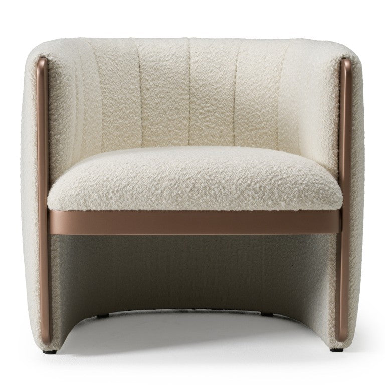VIG Furniture Joselyn Cream Bouclé Accent Chair With Curved Paneled Back, Copper-Brown Legs, Cozy Modern Seat VGOD-ZW-22051-CH