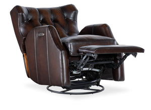 Hooker Furniture Henderson Power Swivel Glider Recliner In Vortex Top-Grain Leather, Button Tufted, Usb Port RC806-PSWGL-088