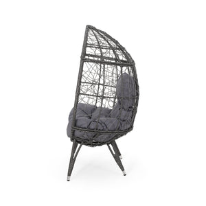 English Elm Christopher Knight Home® - GIANNI Teardrop Wicker Outdoor Chair with Water-Resistant Cushion, Handcrafted Faux Rattan Iron Frame Comfort Gray 65645.00GDGRY