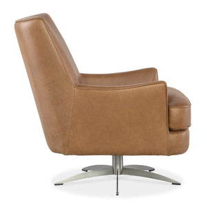 Hooker Furniture Sheridan Upholstered Swivel Chair In Nubuck Top Grain Denver Coffee Leather With Metal Base, 360° Light Brown CC715-SW-080