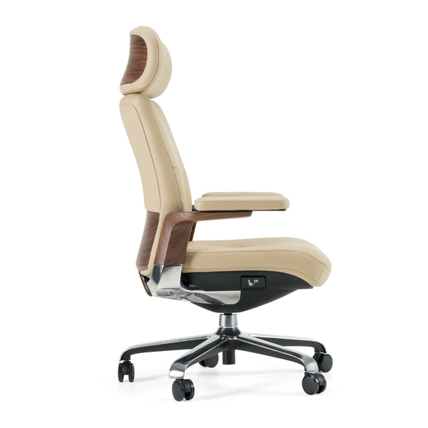 Vig Furniture Modrest Johnson - Elegant Beige Leather Executive Office Chair With Walnut Accents For Comfort Beige  Vgfu-fk006-a-bge