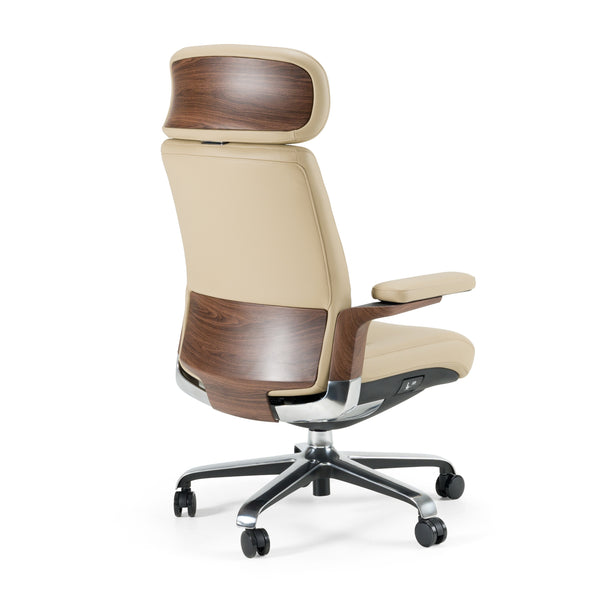Vig Furniture Modrest Johnson - Elegant Beige Leather Executive Office Chair With Walnut Accents For Comfort Beige  Vgfu-fk006-a-bge