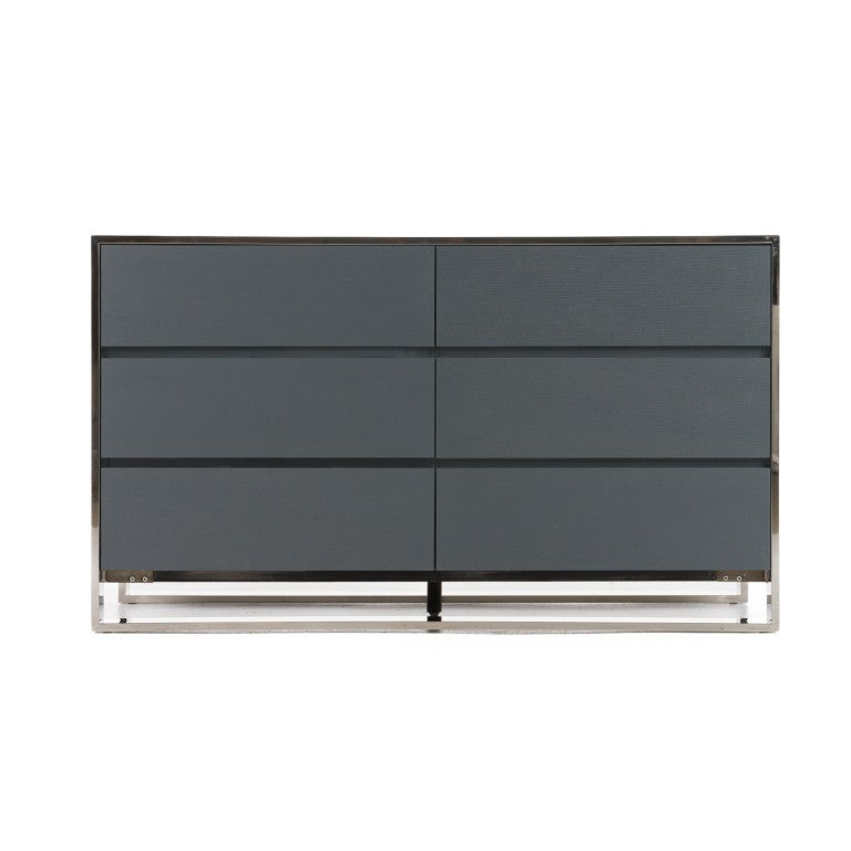VIG Furniture Jolene Contemporary Grey Dresser With 6 Soft-Close Drawers, Stainless Steel Frame, Fully Assembled (97) VGBBMC1710DR-GRY-DRS
