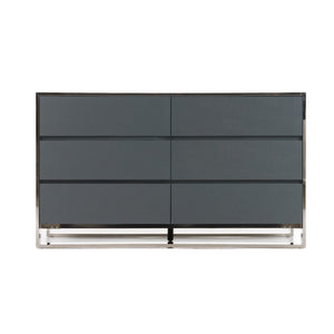 VIG Furniture Jolene Contemporary Grey Dresser With 6 Soft-Close Drawers, Stainless Steel Frame, Fully Assembled (97) VGBBMC1710DR-GRY-DRS