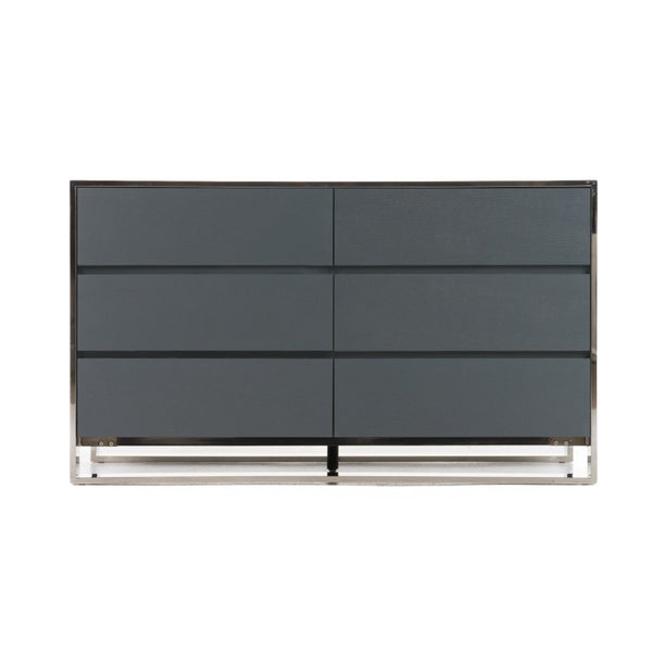 VIG Furniture Jolene Contemporary Grey Dresser With 6 Soft-Close Drawers, Stainless Steel Frame, Fully Assembled (97) VGBBMC1710DR-GRY-DRS