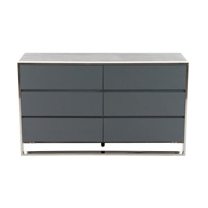 VIG Furniture Jolene Contemporary Grey Dresser With 6 Soft-Close Drawers, Stainless Steel Frame, Fully Assembled (97) VGBBMC1710DR-GRY-DRS
