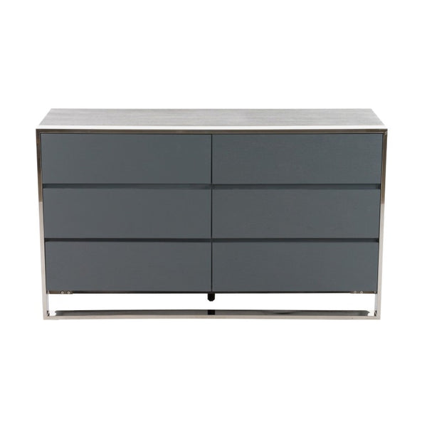 VIG Furniture Jolene Contemporary Grey Dresser With 6 Soft-Close Drawers, Stainless Steel Frame, Fully Assembled (97) VGBBMC1710DR-GRY-DRS