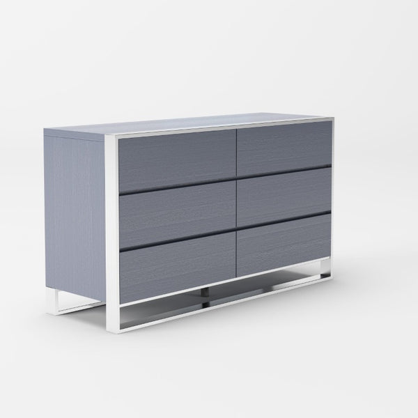 VIG Furniture Jolene Contemporary Grey Dresser With 6 Soft-Close Drawers, Stainless Steel Frame, Fully Assembled (97) VGBBMC1710DR-GRY-DRS