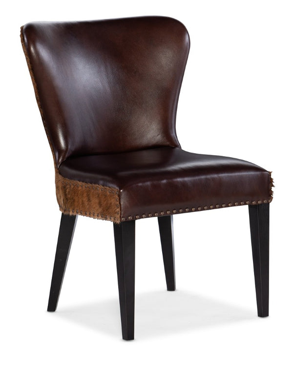 Hooker Furniture Kale Wingback Accent Chair In Debonair Espresso Top-Grain Leather With Dark Brindle Hair-On-Hide Trim DC102-089