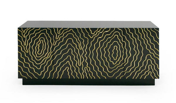 VIG Furniture Jonah- Black High-Gloss Buffet With Polished Gold Inlay, Cinematic Glam Storage W70.86" X H30.7" VGVC-G2199-BLK