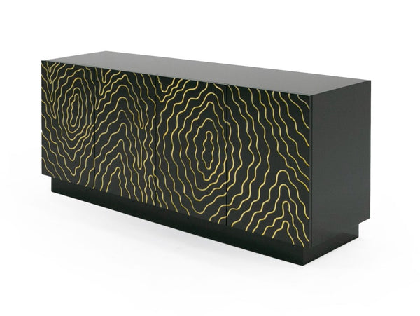 VIG Furniture Jonah- Black High-Gloss Buffet With Polished Gold Inlay, Cinematic Glam Storage W70.86" X H30.7" VGVC-G2199-BLK