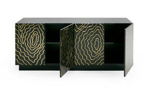 VIG Furniture Jonah- Black High-Gloss Buffet With Polished Gold Inlay, Cinematic Glam Storage W70.86" X H30.7" VGVC-G2199-BLK
