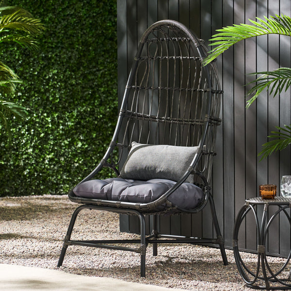 English Elm Elon Faux Rattan Cocoon Chair Woven Basket Silhouette Bohemian Accent Lounge Seat 70656.00GRY