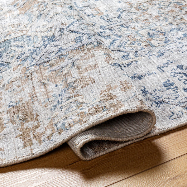 Jordan JOR-2300 8' x 8' Round Handmade Rug JOR2300-8RD  Deep Teal, Dark Brown, Medium Gray Surya