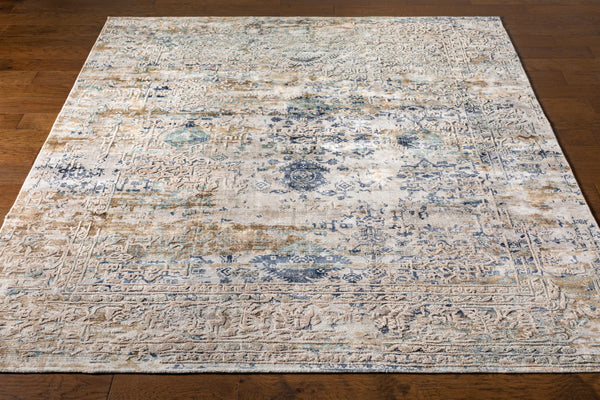 Jordan JOR-2300 8' x 8' Round Handmade Rug JOR2300-8RD  Deep Teal, Dark Brown, Medium Gray Surya