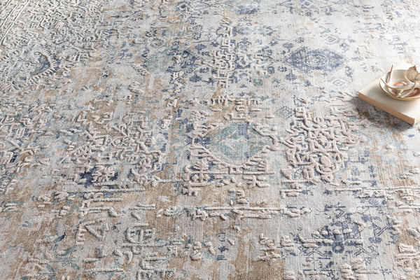 Jordan JOR-2300 8' x 8' Round Handmade Rug JOR2300-8RD  Deep Teal, Dark Brown, Medium Gray Surya