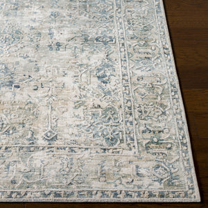 Jordan JOR-2301 8' x 10' Handmade Rug JOR2301-810  Deep Teal, Denim, Tan, Cream Surya