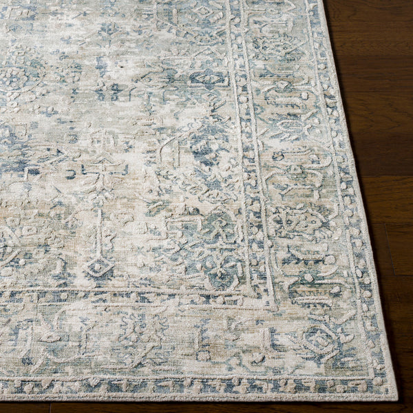 Jordan JOR-2301 8' x 10' Handmade Rug JOR2301-810  Deep Teal, Denim, Tan, Cream Surya