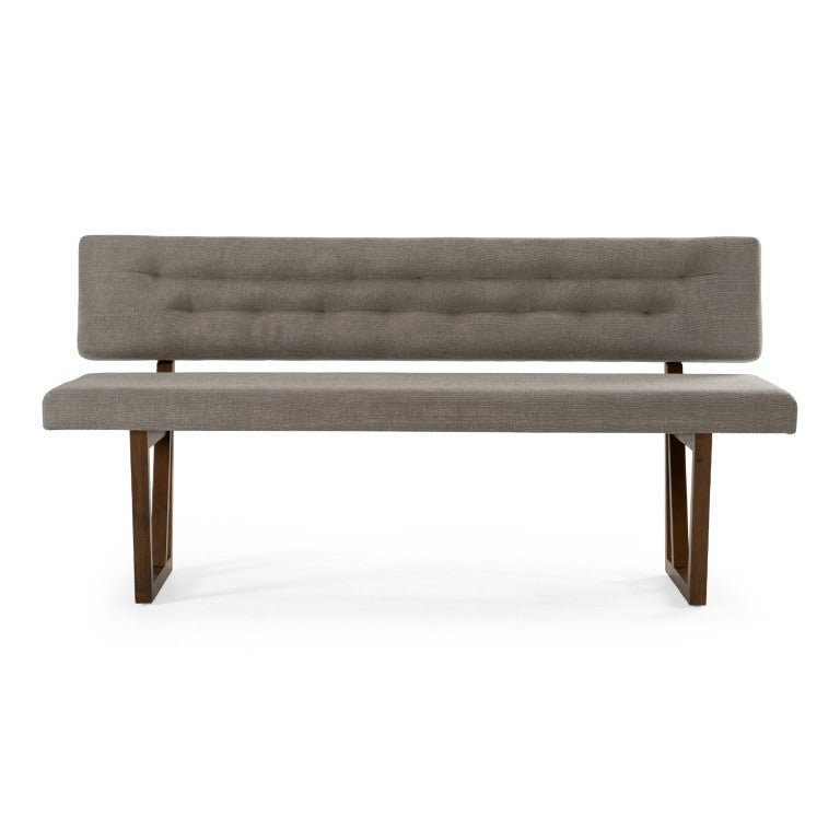 VIG Furniture Jordan Modern Grey & Walnut Dining Bench — Tufted Grey Upholstery, Walnut Frame, Angled Stable Legs VGMAMI-746-GRY