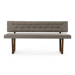 VIG Furniture Jordan Modern Grey & Walnut Dining Bench — Tufted Grey Upholstery, Walnut Frame, Angled Stable Legs VGMAMI-746-GRY