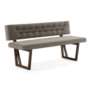 VIG Furniture Jordan Modern Grey & Walnut Dining Bench — Tufted Grey Upholstery, Walnut Frame, Angled Stable Legs VGMAMI-746-GRY