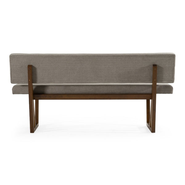 VIG Furniture Jordan Modern Grey & Walnut Dining Bench — Tufted Grey Upholstery, Walnut Frame, Angled Stable Legs VGMAMI-746-GRY