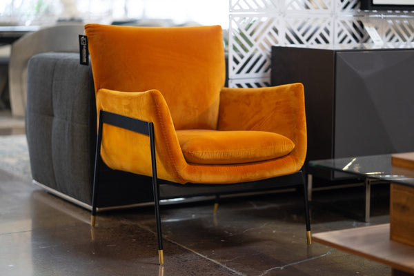 VIG Furniture Joseph Plush Orange Velour Accent Chair With High Convex Back, Black Metal Frame & Gold Caps VGKKKF.A002-ORG