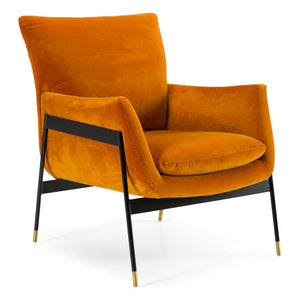 VIG Furniture Joseph Plush Orange Velour Accent Chair With High Convex Back, Black Metal Frame & Gold Caps VGKKKF.A002-ORG