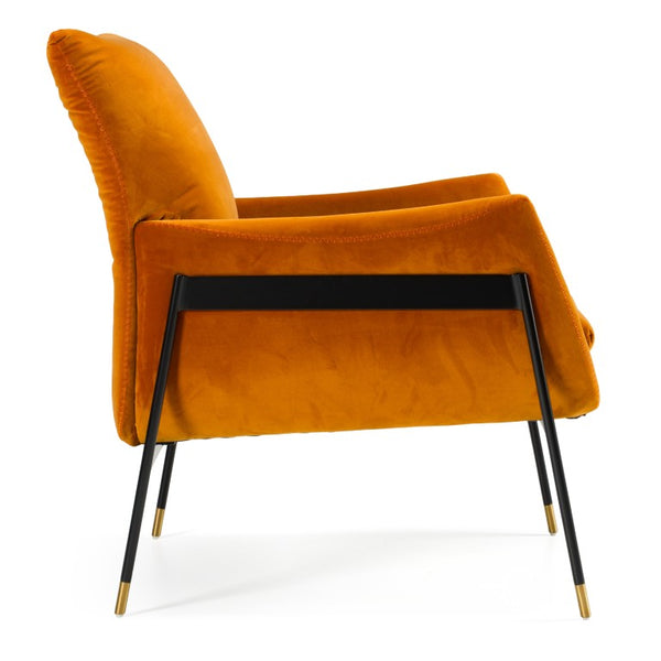 VIG Furniture Joseph Plush Orange Velour Accent Chair With High Convex Back, Black Metal Frame & Gold Caps VGKKKF.A002-ORG
