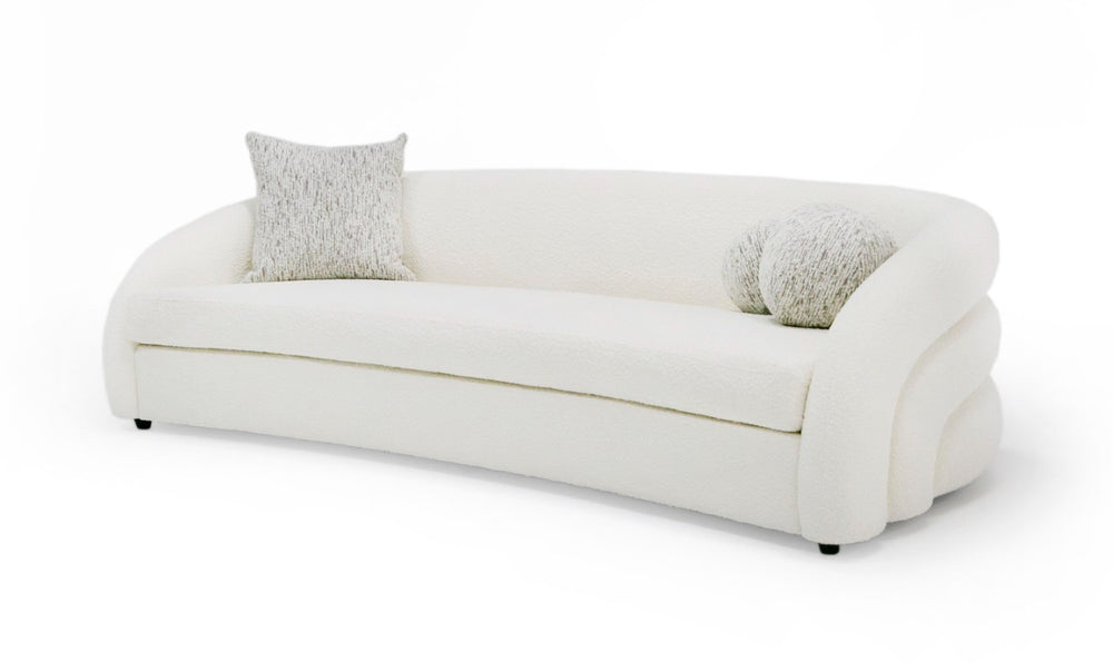 VIG Furniture Joshua Curved 4-Seater Bouclé Sofa In White With Taupe Pillows, High-Density Foam & Sturdy Frame VGOD-ZW-22031-S