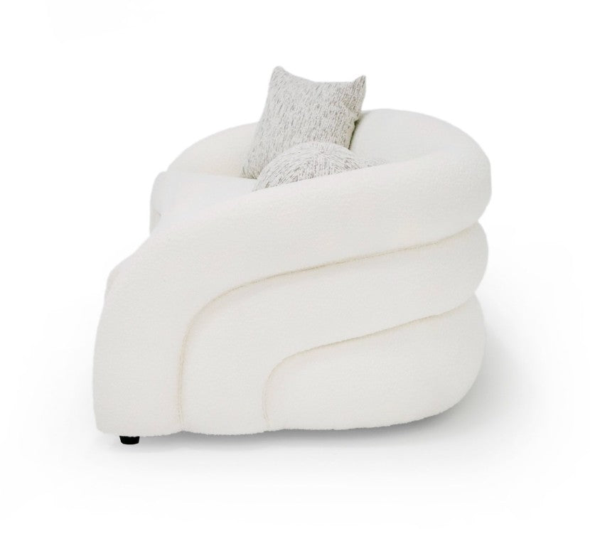 VIG Furniture Joshua Curved 4-Seater Bouclé Sofa In White With Taupe Pillows, High-Density Foam & Sturdy Frame VGOD-ZW-22031-S