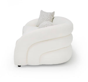 VIG Furniture Joshua Curved 4-Seater Bouclé Sofa In White With Taupe Pillows, High-Density Foam & Sturdy Frame VGOD-ZW-22031-S