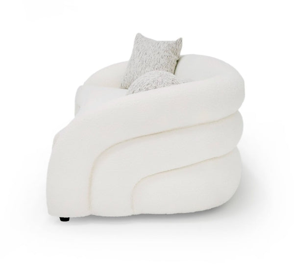 VIG Furniture Joshua Curved 4-Seater Bouclé Sofa In White With Taupe Pillows, High-Density Foam & Sturdy Frame VGOD-ZW-22031-S