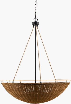Surya Joti Woven Rattan Wrought Iron Chandelier Bohemian Coastal Dining Room Pendant Light JOT-001