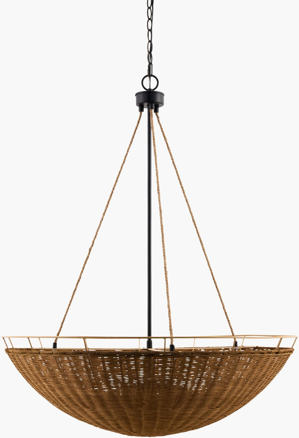 Surya Joti Woven Rattan Wrought Iron Chandelier Bohemian Coastal Dining Room Pendant Light JOT-001