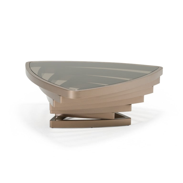 VIG Furniture Jovial Triangular Brown Tempered Glass Coffee Table With Dark Gold Iron Base — Modern Sculptural Centerpiece VGFA-CT2041