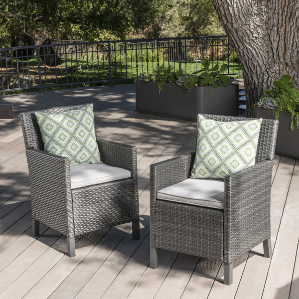 English Elm Christopher Knight Home® - CYPRESS Wicker Outdoor Dining Chair with Water-Resistant Cushion, Durable Weatherproof Patio Seating Grey 32.5 L x 23.3 W x 14 H 61562.00GRY