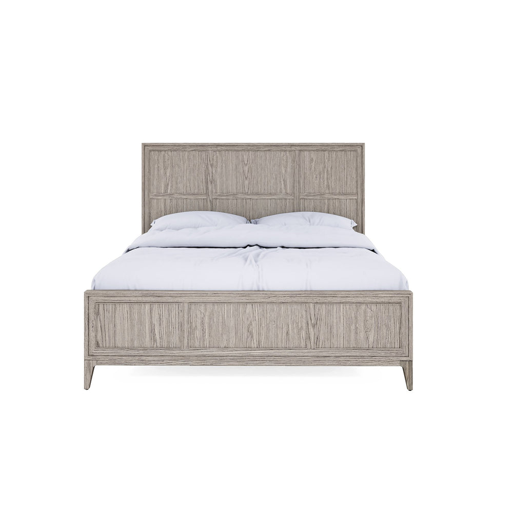 A.R.T. Furniture Sojourn King Panel Bed In Ashen Oak - Transitional Design With Framed Headboard & Underbed Clearance Gray Ash Solids,Knotty Oak Veneers 316126-2311