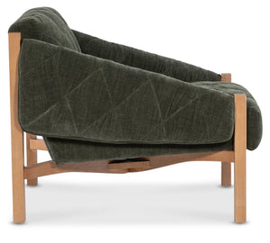 Hooker Furniture Kerns Accent Chair In Ansel Rain Forest Velvet — Diamond Tufting, Exposed Pecan Wood Frame, Durable Upholstery CC456-426